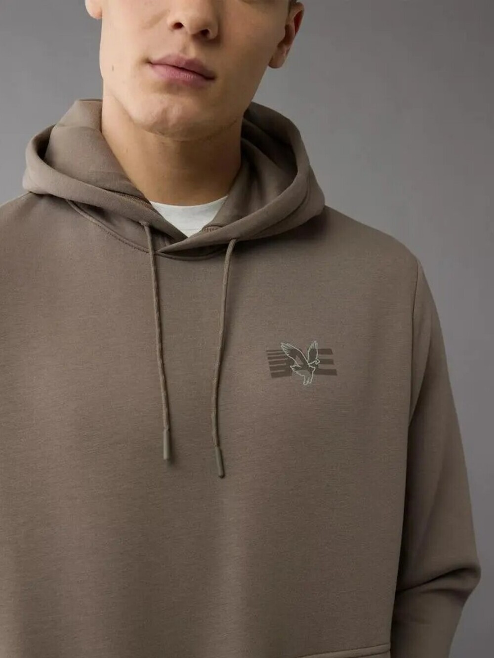 American Eagle Outfitters Taupe Hoodie with Chest Logo